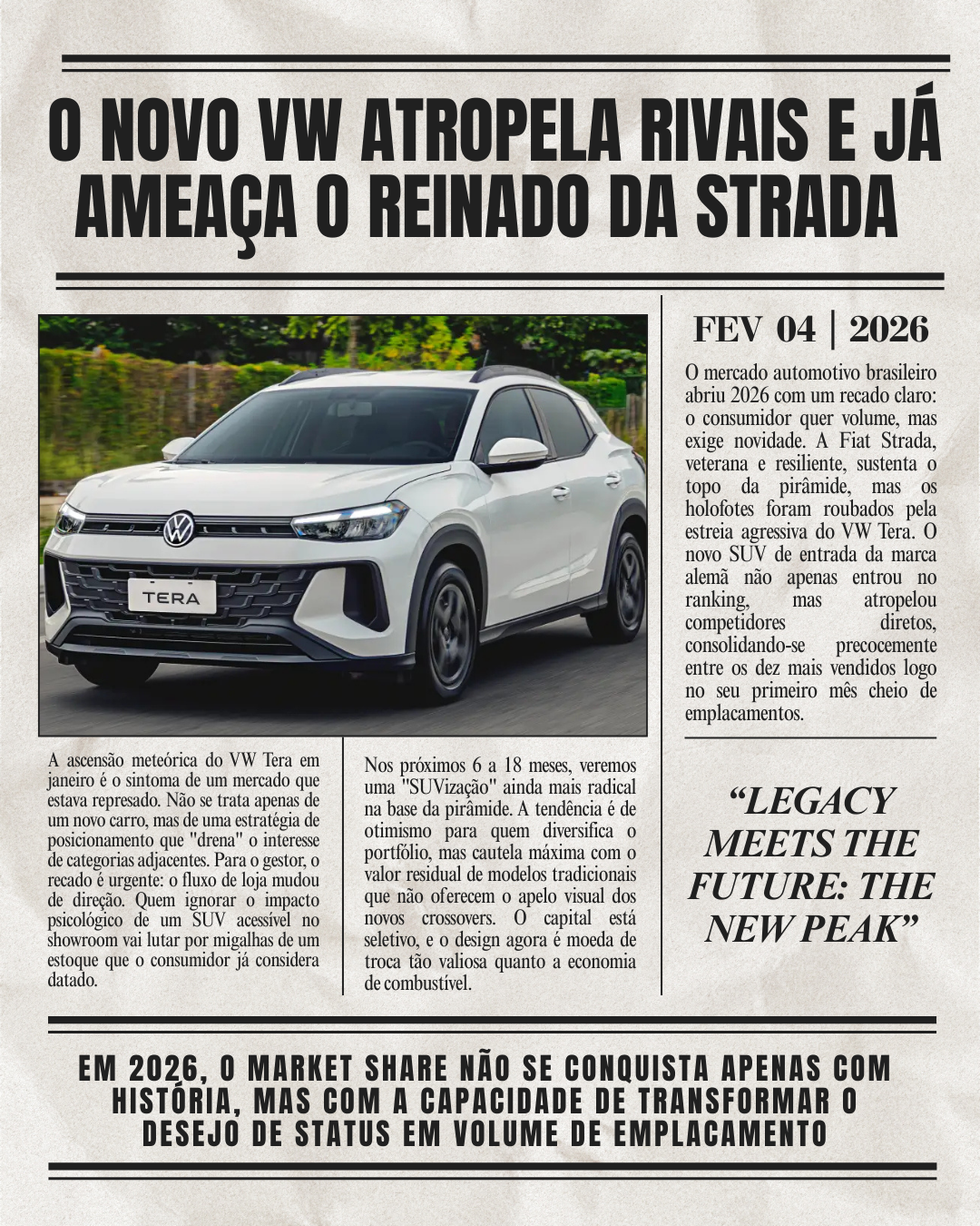 O Fenômeno Tera: A Volkswagen sacode o Top 10 e desafia a hegemonia da Strada no primeiro round de 2026.