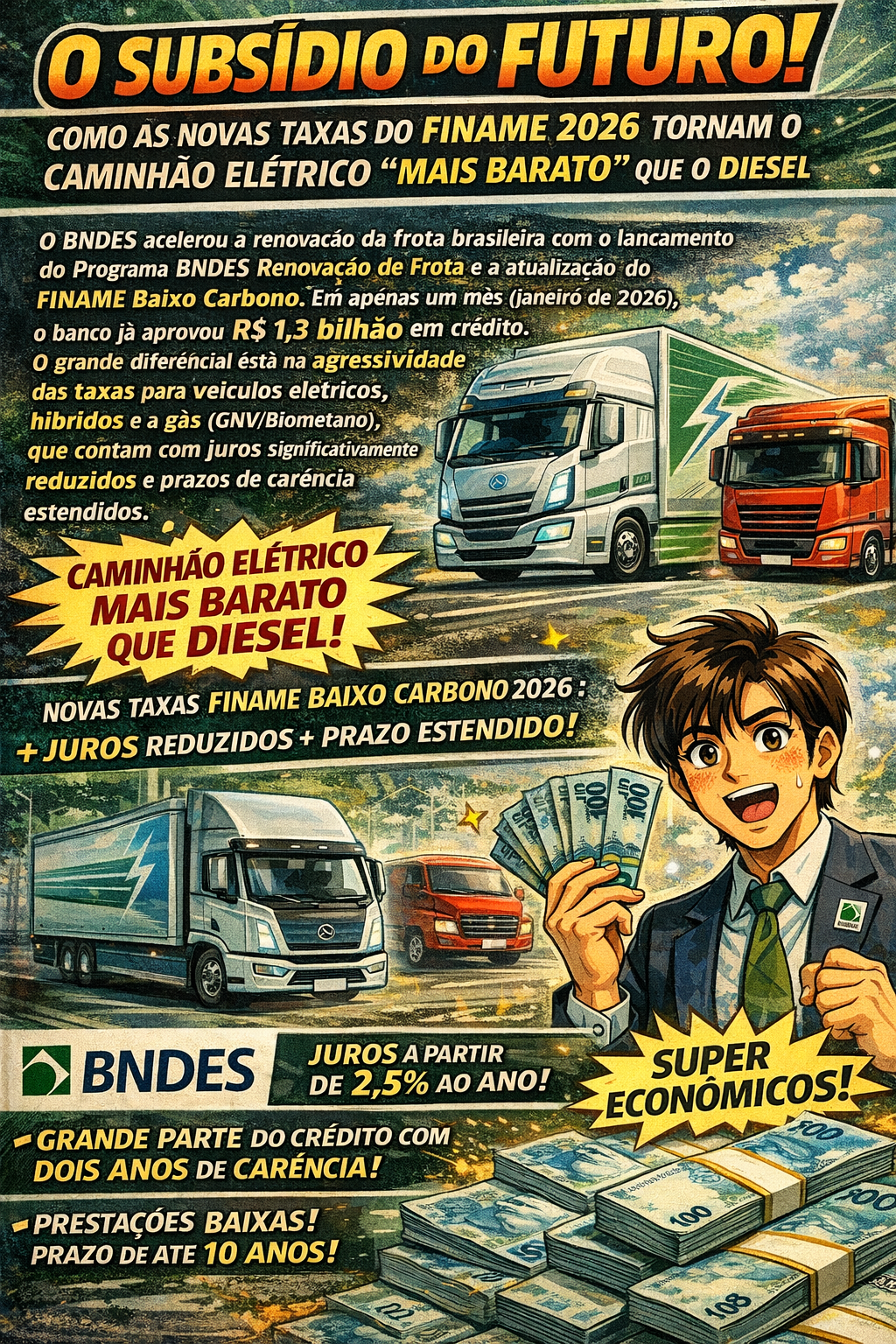 O Subsídio do Futuro: Como as novas taxas do FINAME 2026 tornam o caminhão elétrico "mais barato" que o diesel