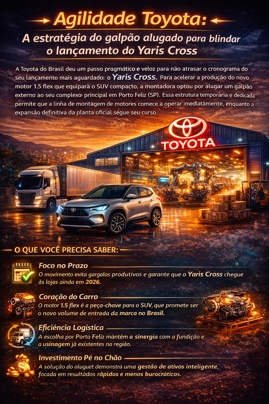 Agilidade Toyota: A estratégia do galpão alugado para blindar o lançamento do Yaris Cross