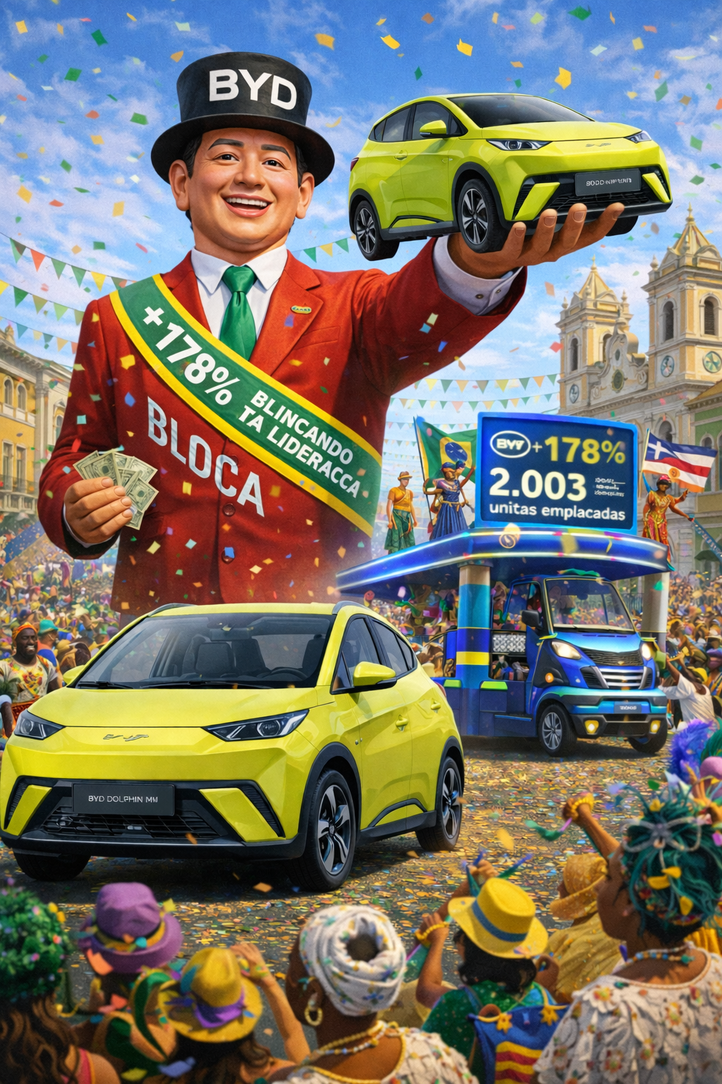 Carnaval Eletrizante: BYD Dolphin Mini "bloca" na liderança e segmento elétrico explode 178% em fevereiro.