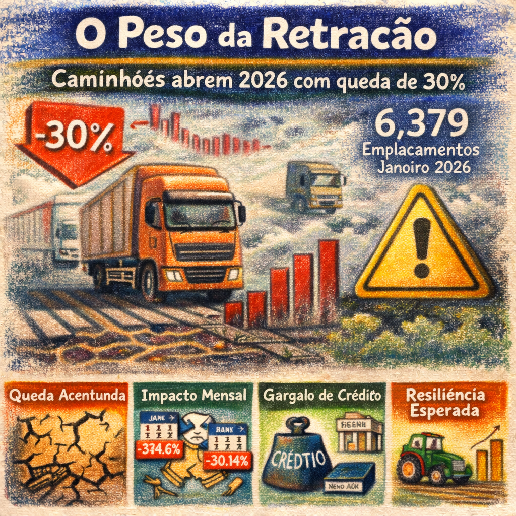 O Peso da Retração: Caminhões abrem 2026 com queda de 30% e ligam alerta na logística